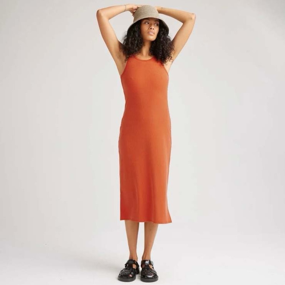 RICHER POORER Women’s Vintage Rib Burnt Orange Spiced Tea Midi Dress Size XS